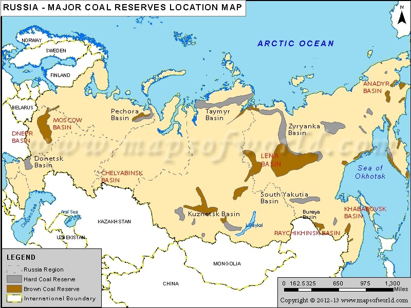 Rusija će izvoziti više ugljena u Kinu : odgovor sankcijama Australije Russia-coal-reserves-map