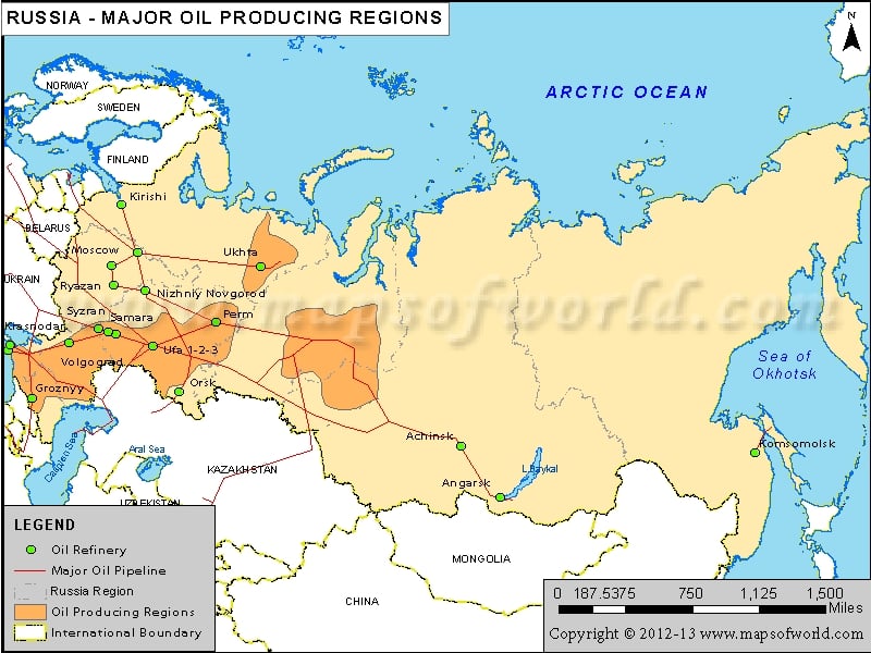 Russia Major Oil Producing Regions Map