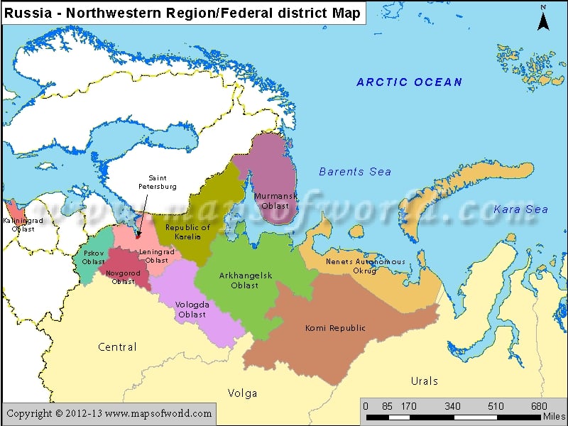 Russia Northwestern Region Map