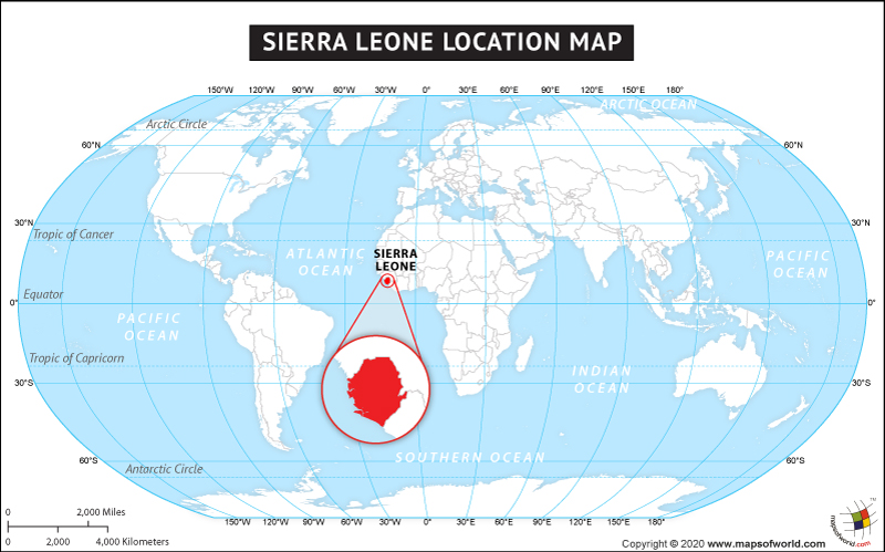 Map of World Depicting Location of Sierra Leone