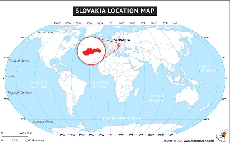 Map of Europe Depicting Location of Slovakia