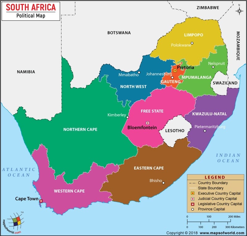 Political Map Of South Africa With Provinces And Capitals