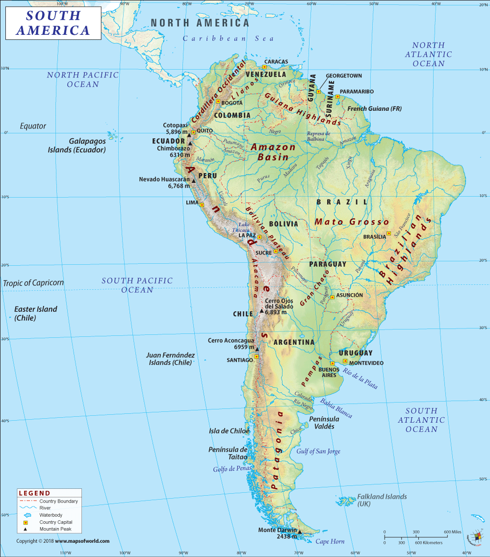 South America Map Detailed Of, South America Landscape Map