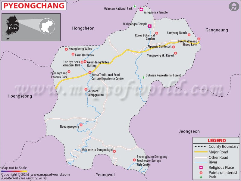 Pyeongchang Map Map Of Pyeongchang County South Korea
