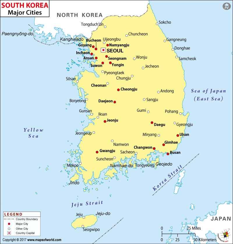 Cities In South Korea Map Of South Korea Cities