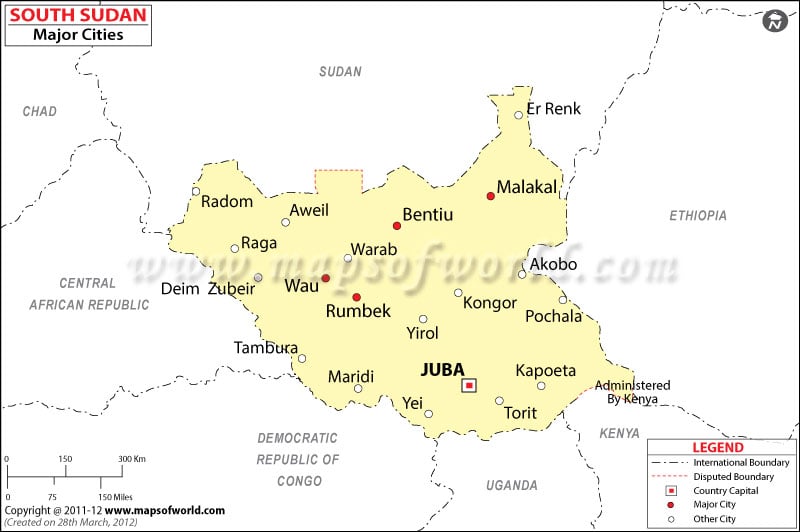 South Sudan Cities Map Major Cities In South Sudan