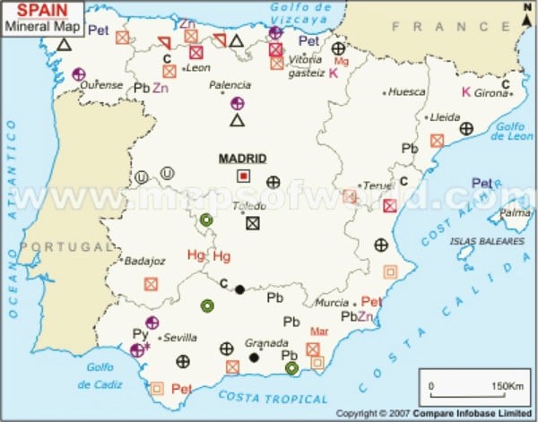 Spain Mineral Map Natural Resources Of Spain