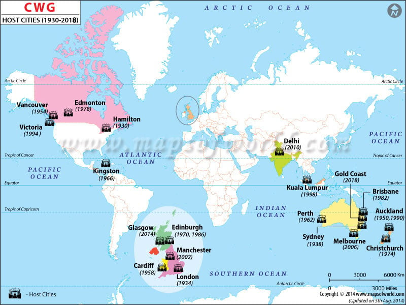 Commonwealth Games Host cities Map