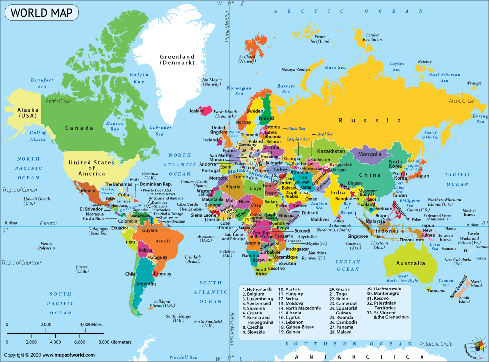 World Map, a Map of the World with Country Names Labeled