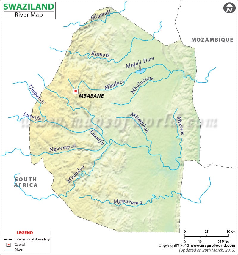 swaziland river map