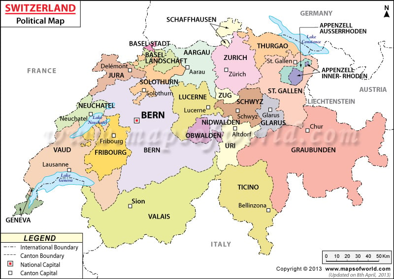 Political Map Of Switzerland Switzerland Cantons Map