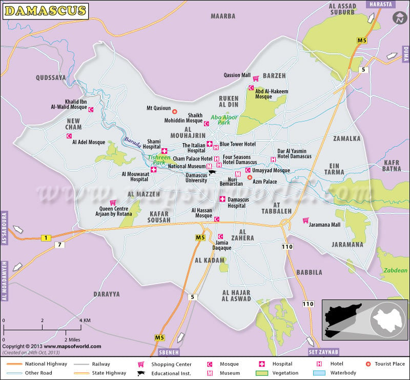 Damascus Map Map Of Damascus City Syria
