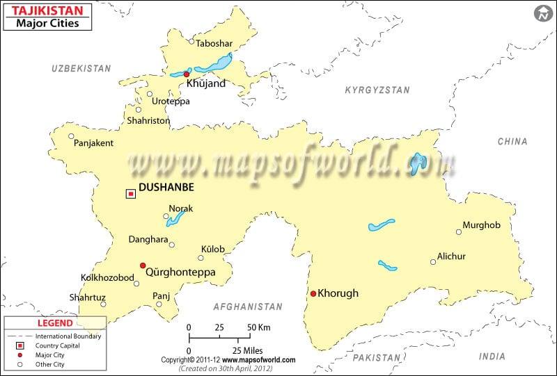 Tajikistan Cities Map Major Cities In Tajikistan