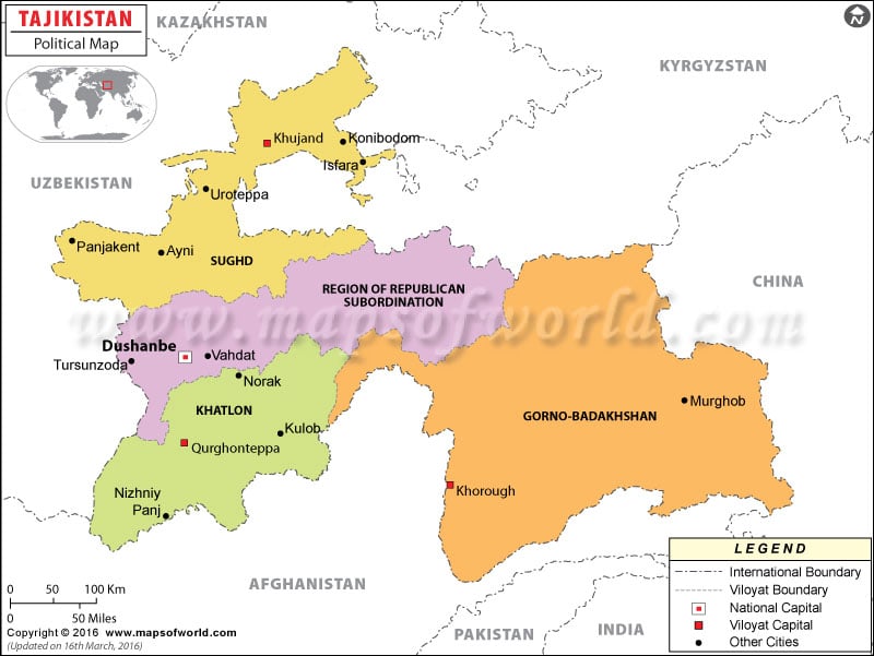 Political Map Of Tajikistan Tajikistan Provinces Map