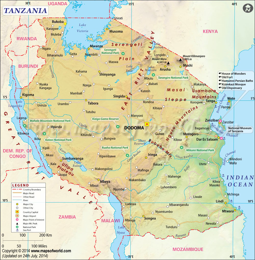 Map of World Depicting Location of Tanzania