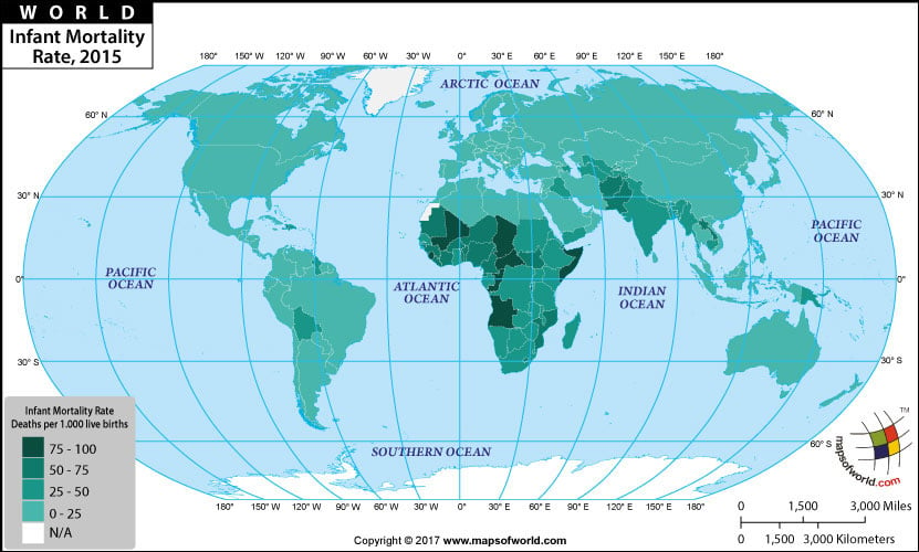Resultado de imagem para infant mortality 2015 map