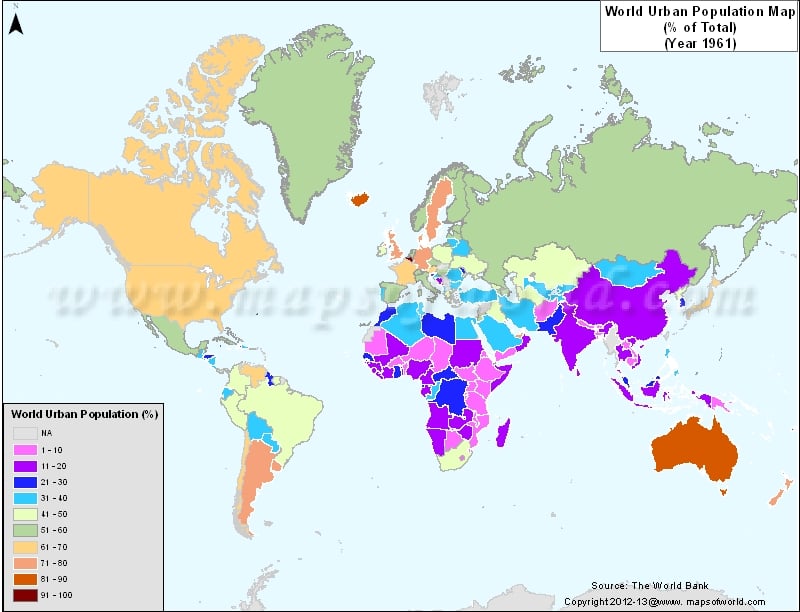 World Urban Population Map in 1961