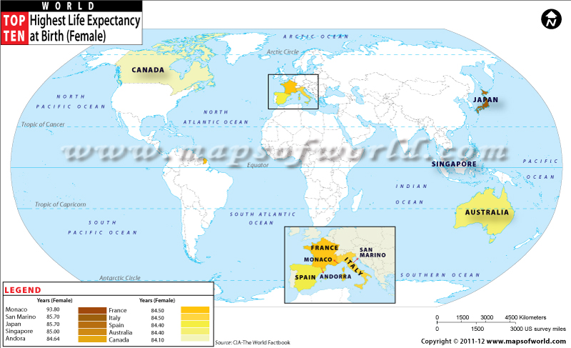 Countries with Highest Life Expectancy at Birth - Female