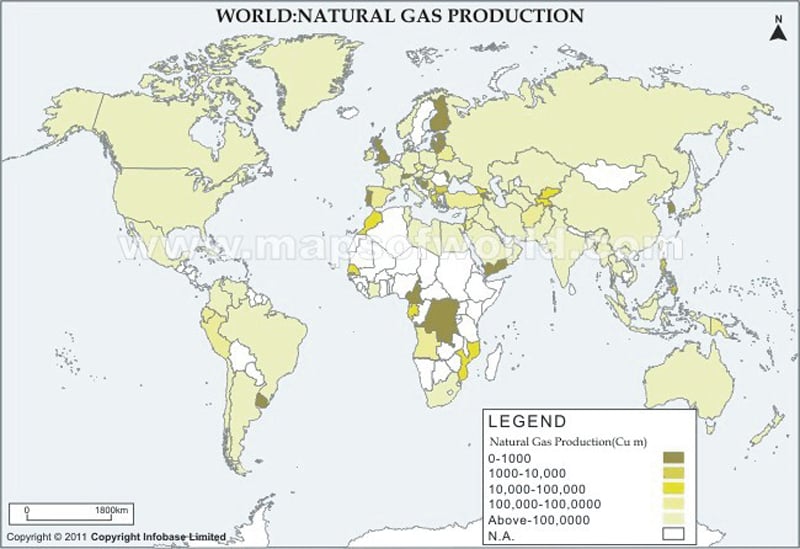 World Natural Gas Production Map