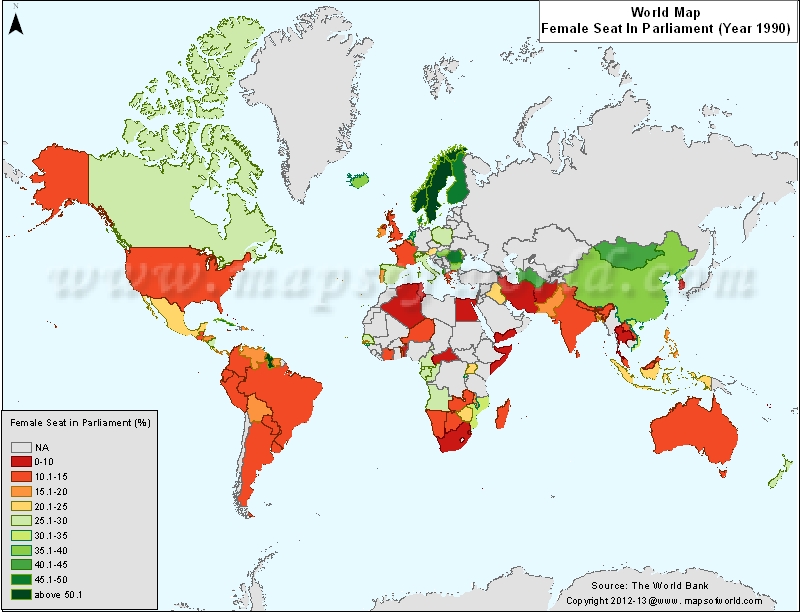 Women Seats in Parliament Map in 1990