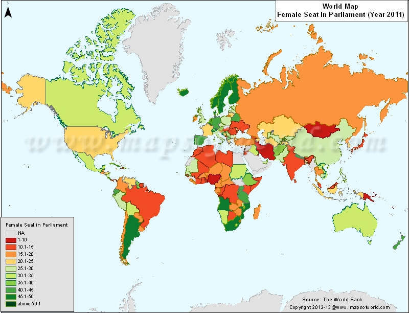Women Seats in Parliament Map in 2011