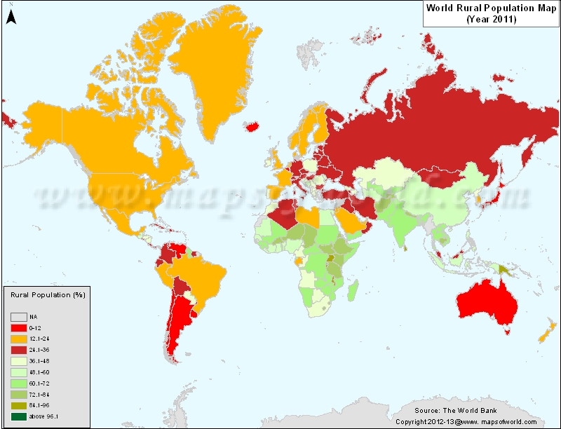 World Rural population Map in 2011