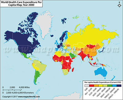 World Health Care Expenditure Per Capita Map