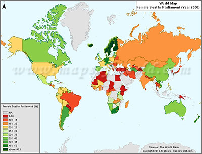 Parliament Women Seats Around the World - Maps