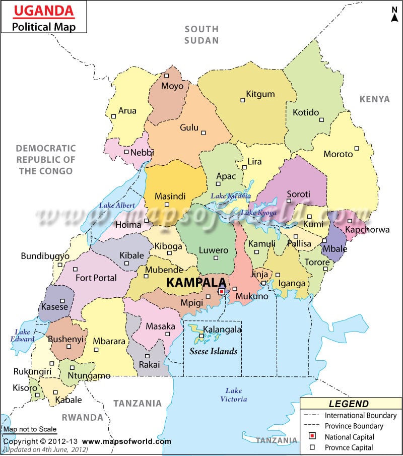 Political Map Of Uganda Uganda Districts Map