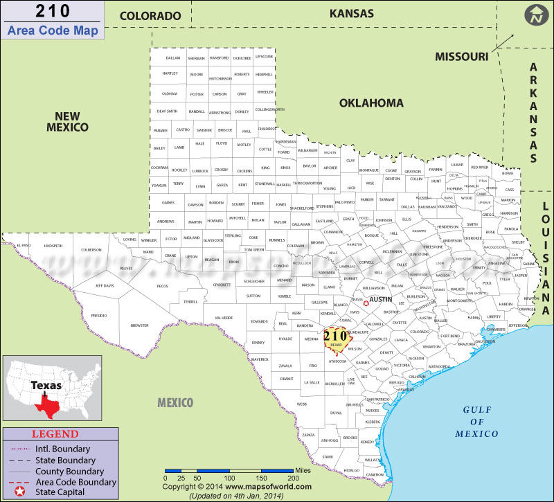 210 Area Codes Map