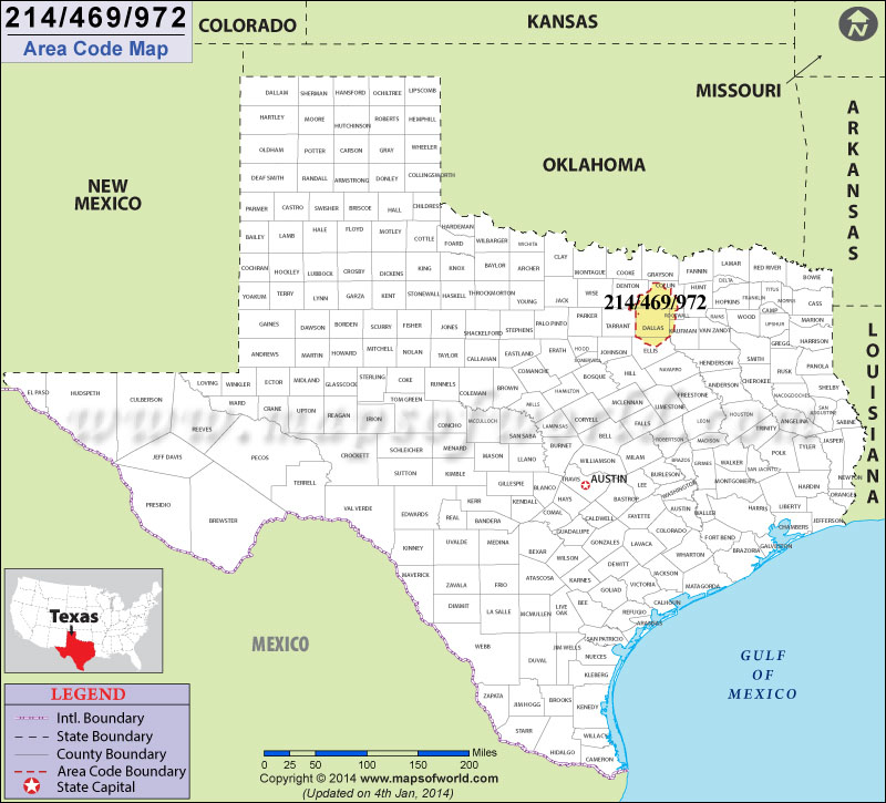 214 Area Codes Map