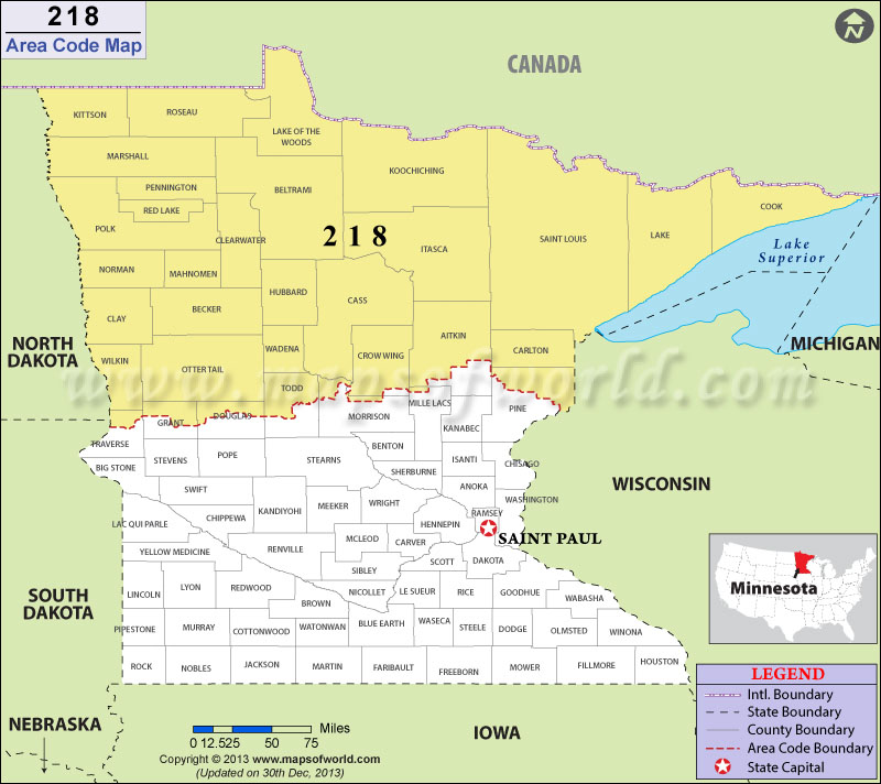 218 Area Codes Map