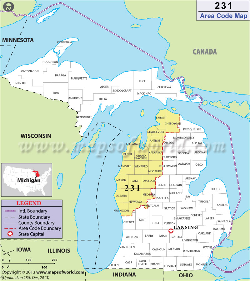 231 Area Codes Map