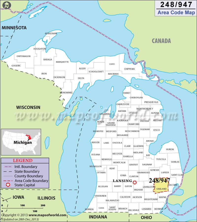 248 Area Code Map, Where is 248 Area Code in Michigan