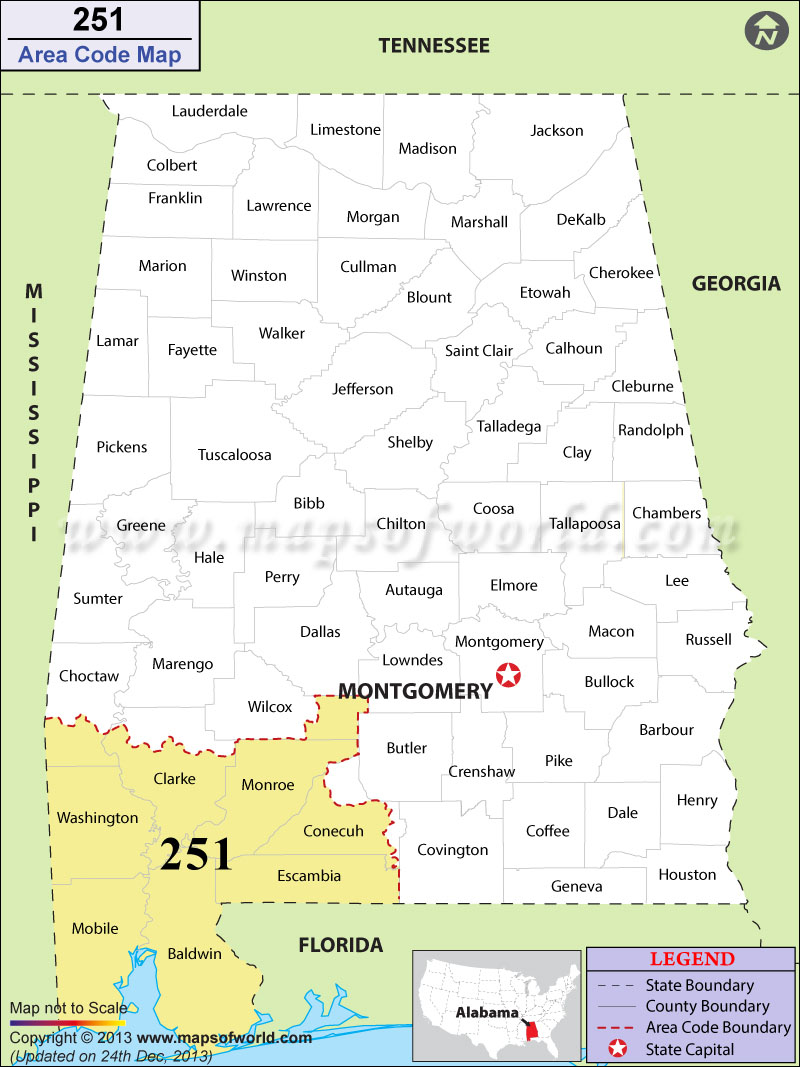 251 Area Codes Map