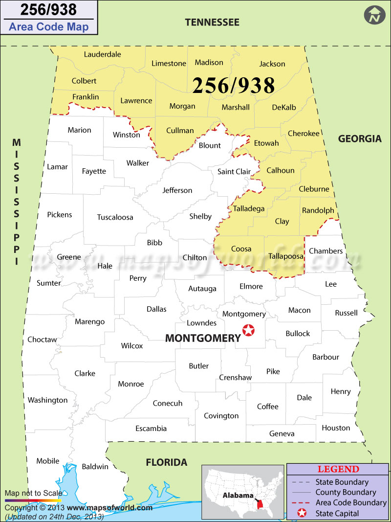 256 Area Codes Map