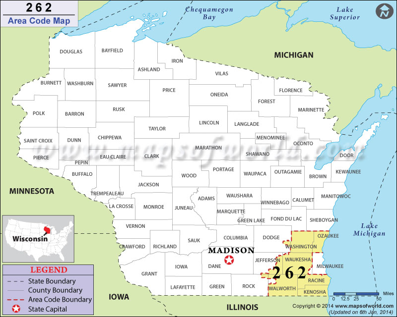 262 Area Codes Map