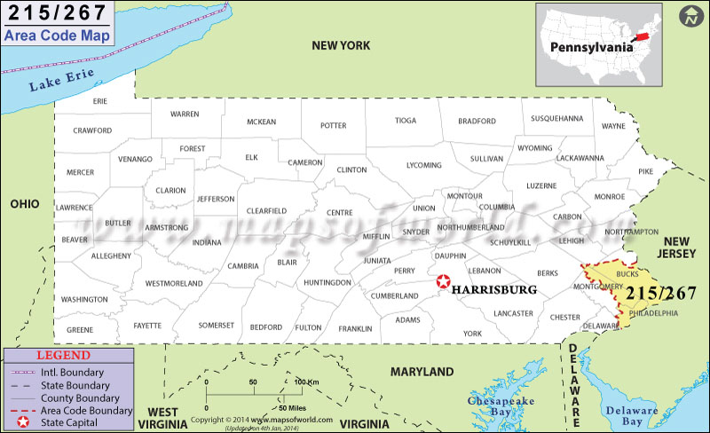 267 Area Codes Map