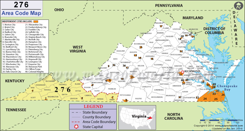 276 Area Codes Map