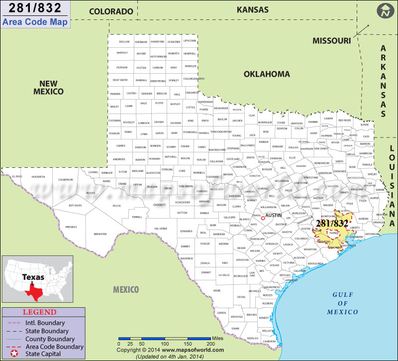 281 Area Codes Map