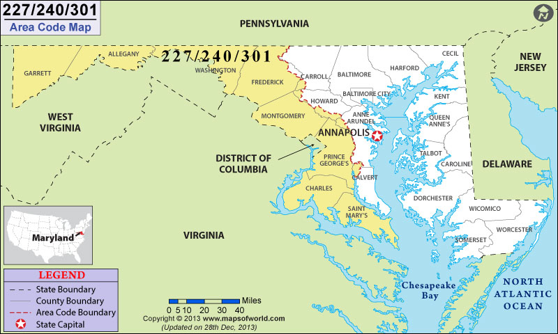 301 Area Codes Map