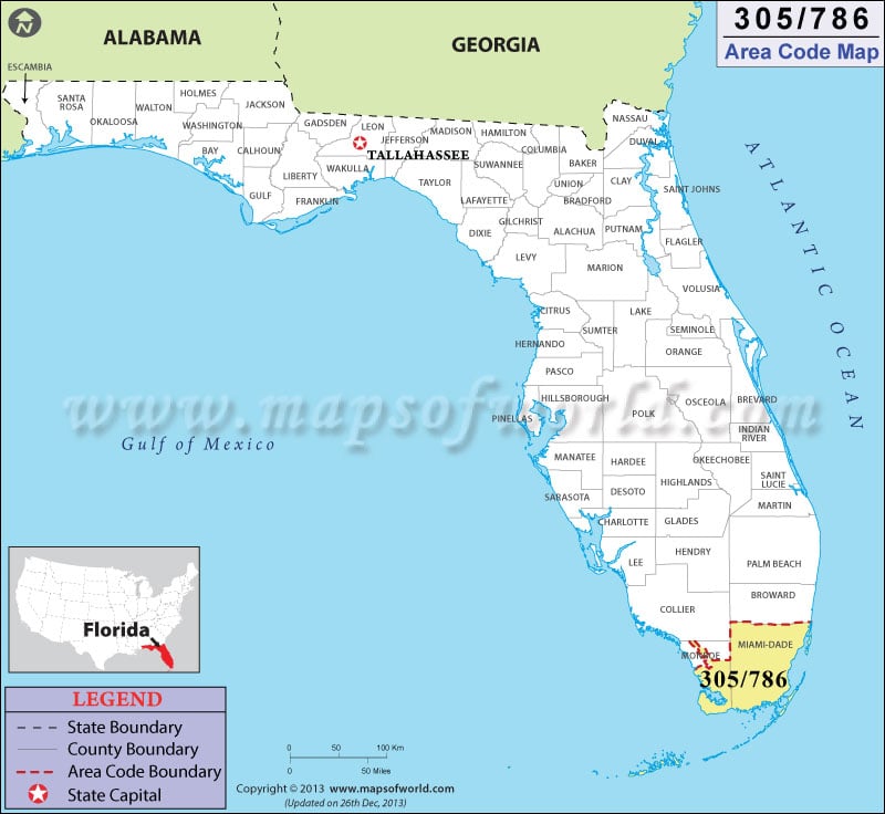 305 Area Codes Map