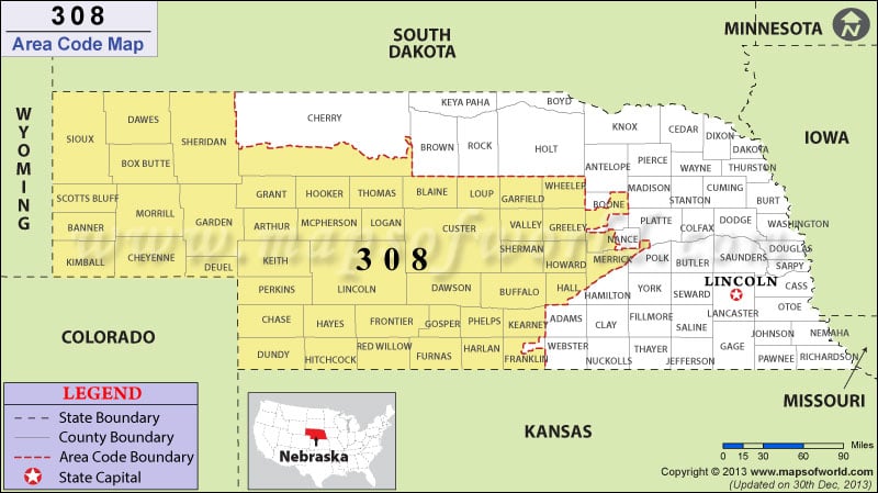 308 Area Codes Map