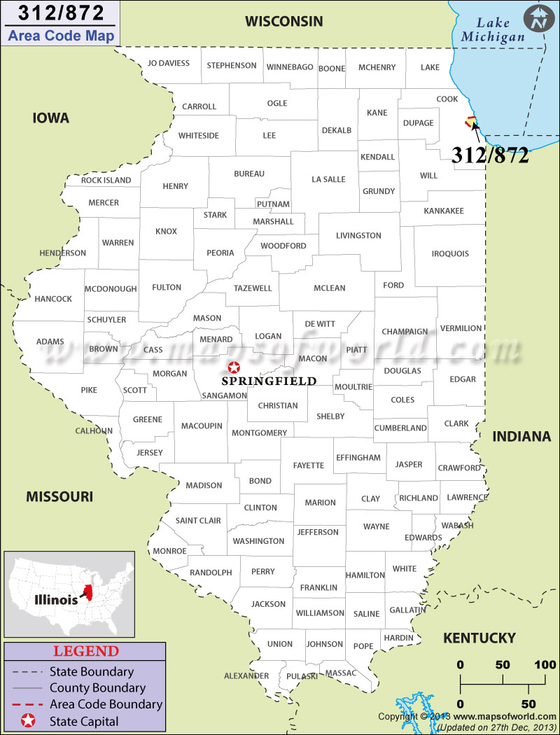 312 Area Codes Map