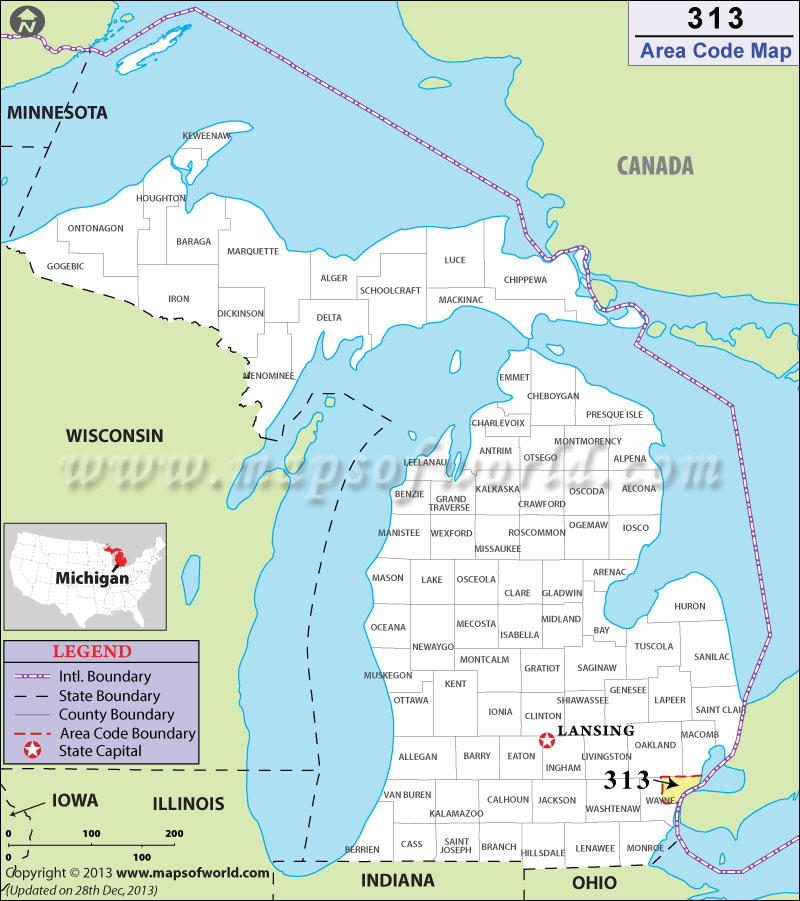 313 Area Codes Map