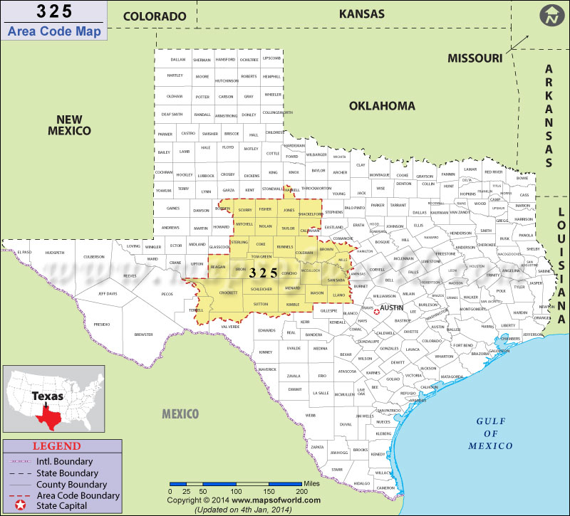 325 Area Codes Map