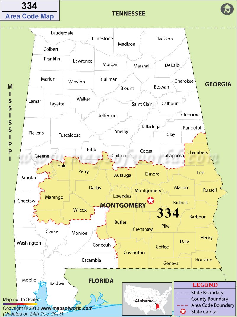 334 Area Codes Map