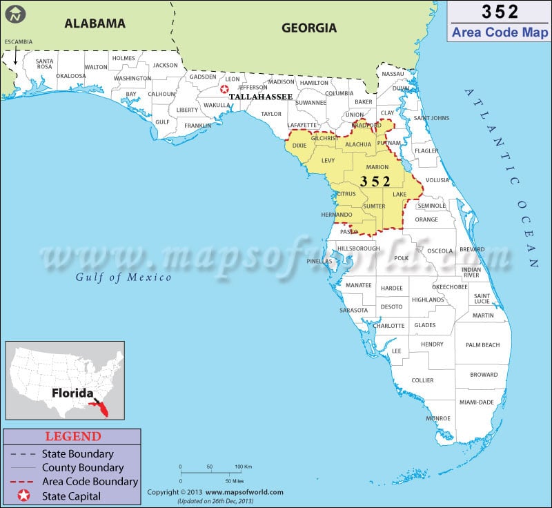 352 Area Codes Map