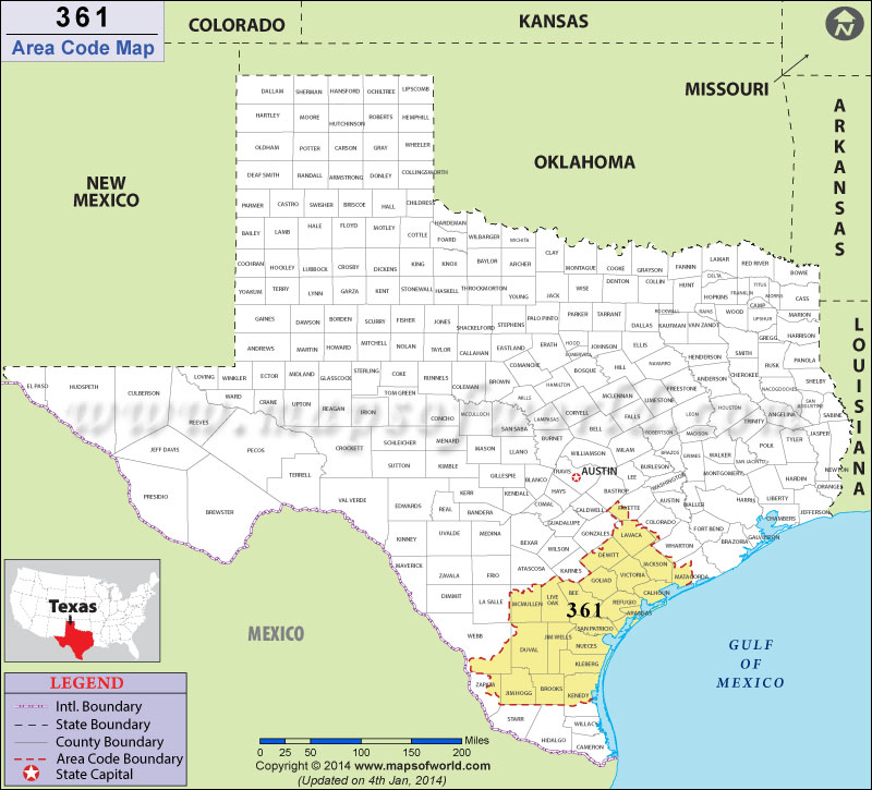 361 Area Codes Map