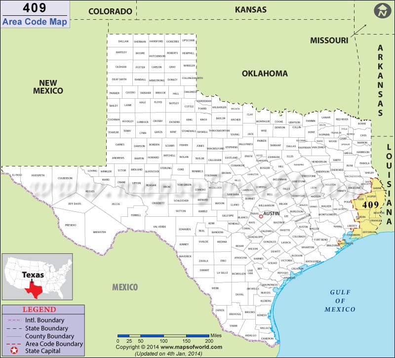 409 Area Codes Map